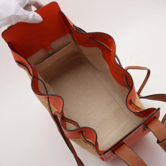 Loewe Hammock Drawstring Medium Straw Leather Shoulder Bag Brown x Orange - Picture 8 of 15